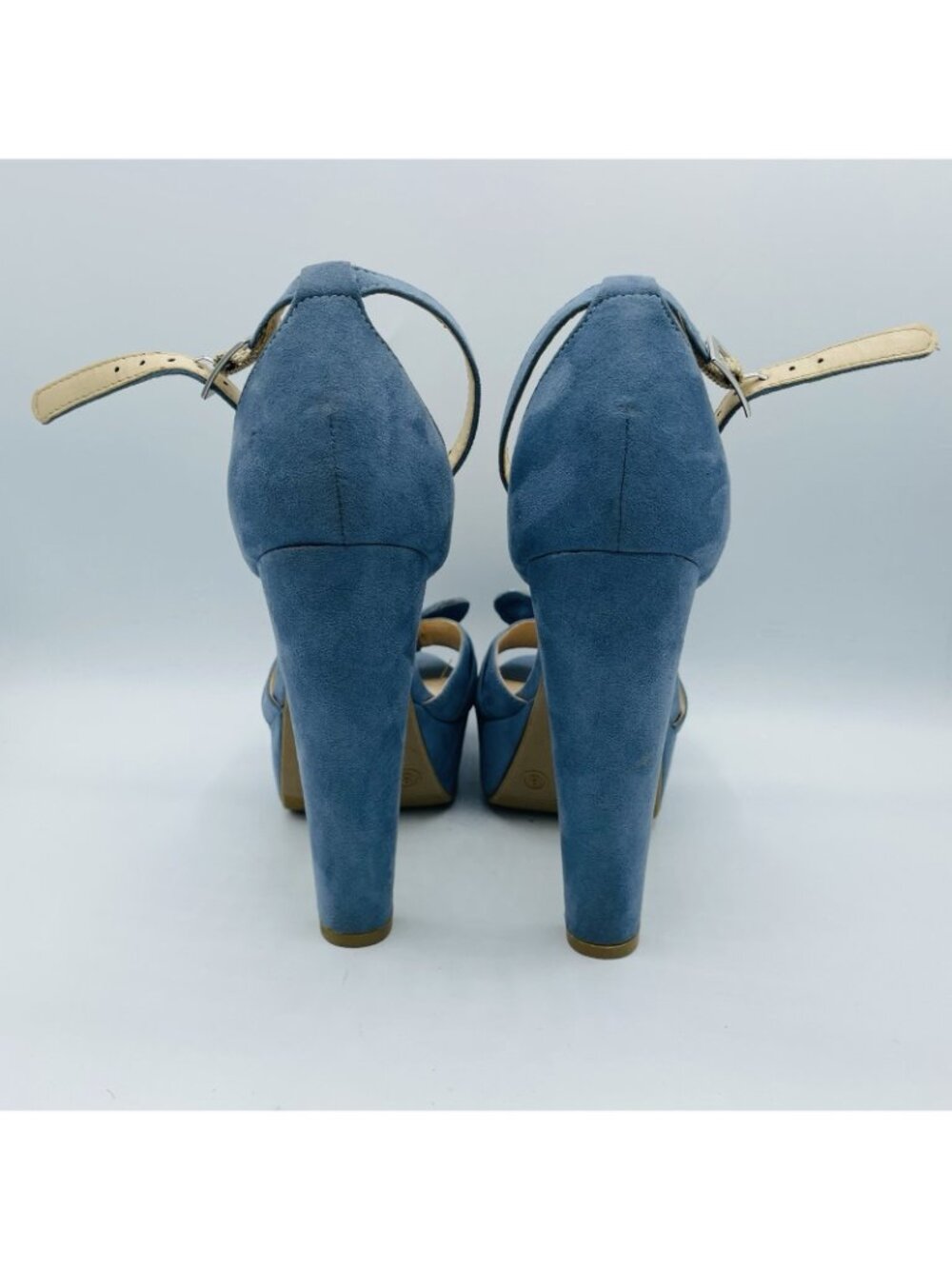 Charlotte Russe Womens High Heels Size 8 Blue Ankle Strap Bow Sandals Shoes - Picture 7 of 11